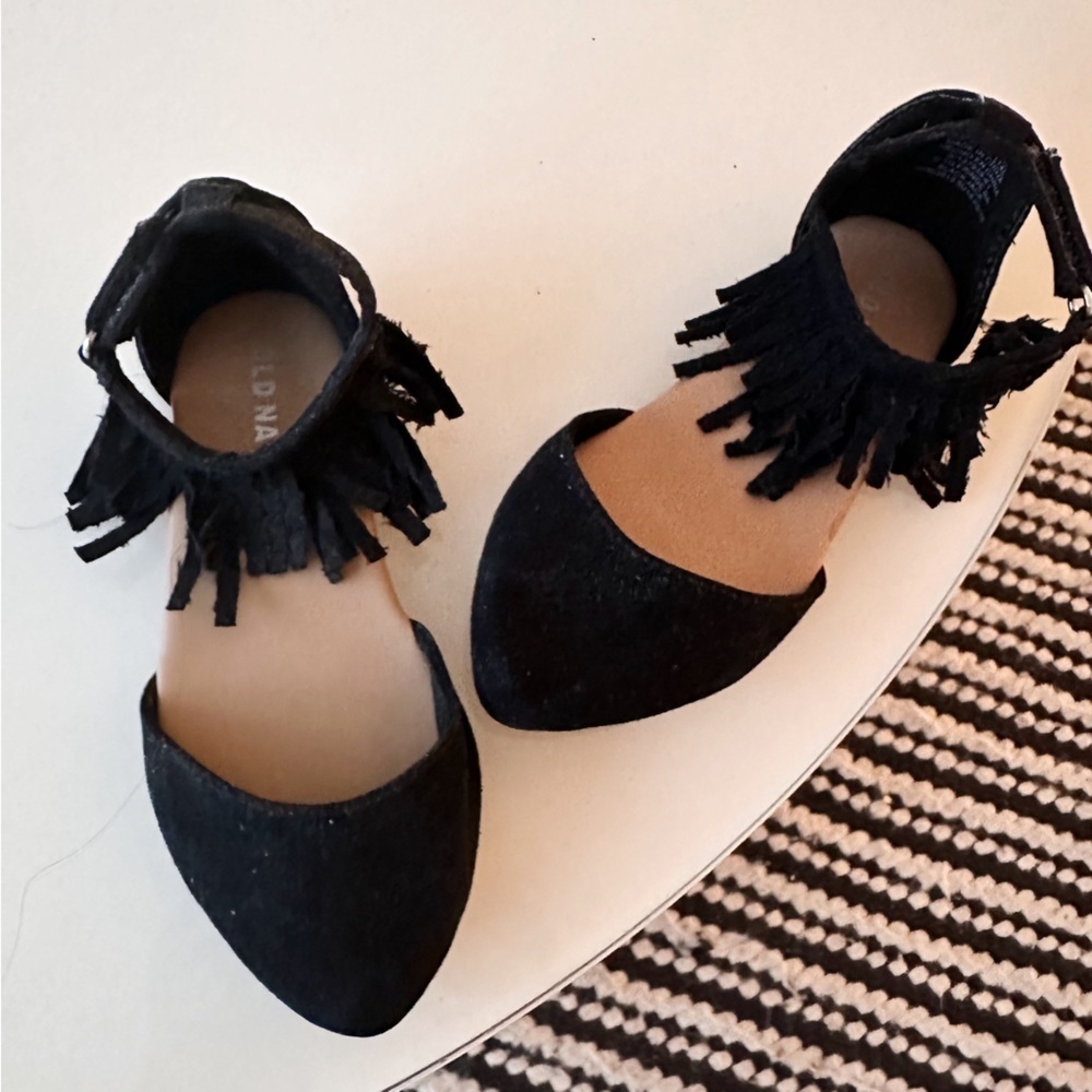 BLACK Fringe Toddler Strappy Flats - Picture 2 of 10